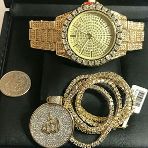 14K GOLD PLATED ICED OUT WATCH CHAIN